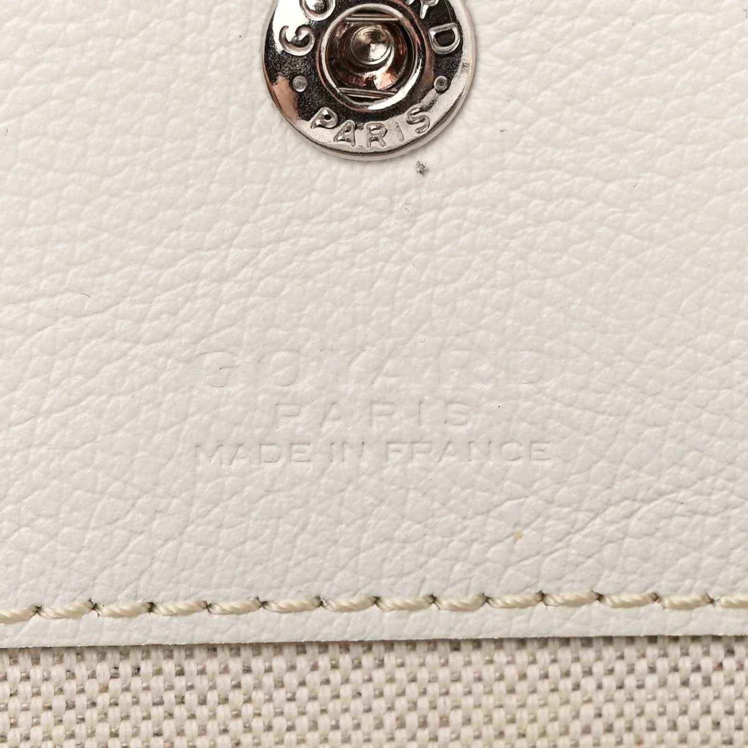 Goyard Saint Louis PM tote bag snap hardware on white leather trim