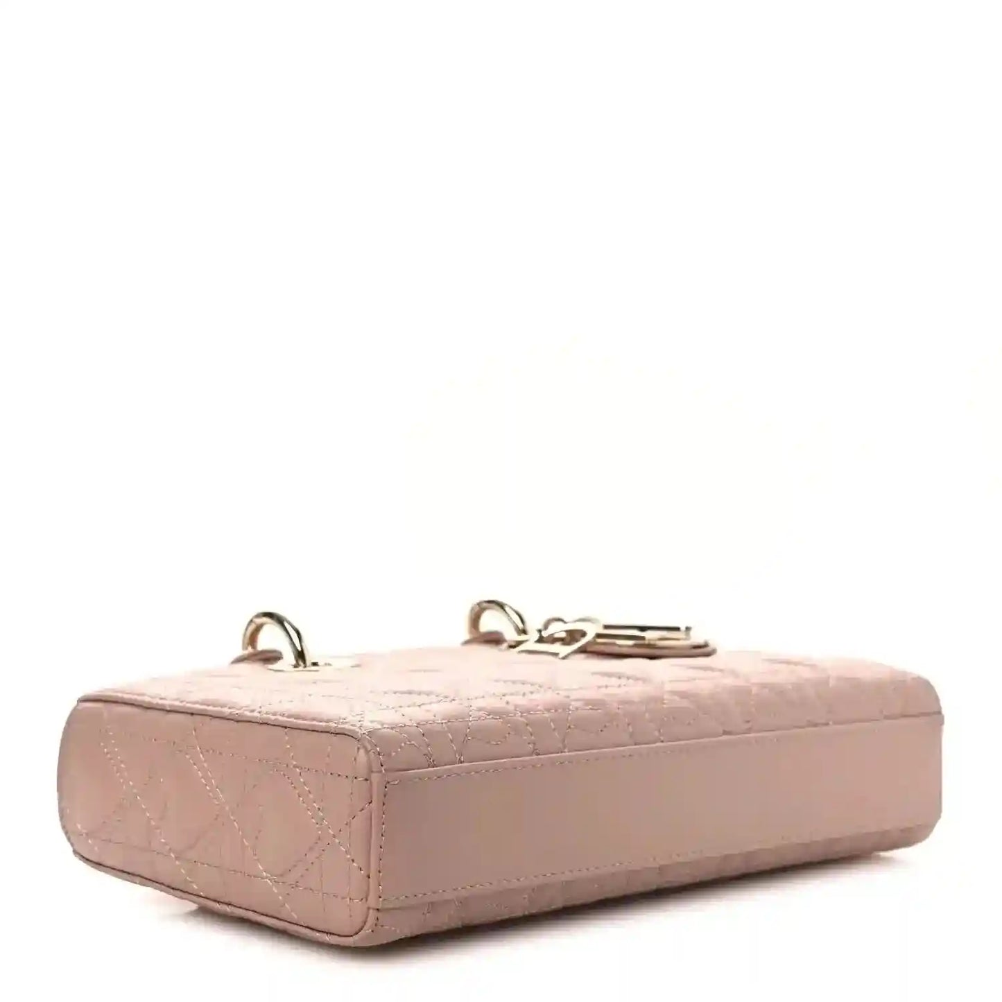 Medium lambskin handbag in pale pink with quilted base and gold-tone hardware