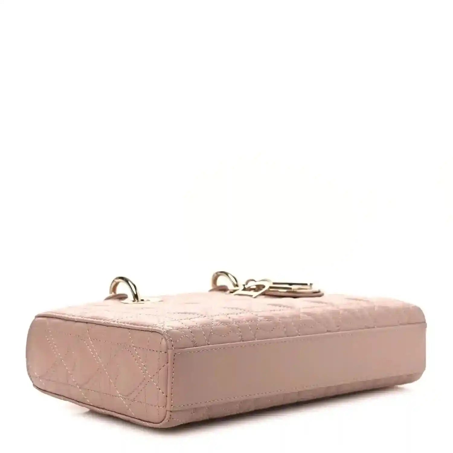 Medium lambskin handbag in pale pink with quilted base and gold-tone hardware