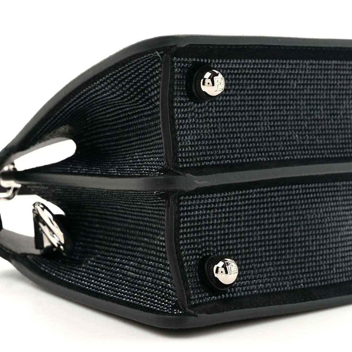 Petite satchel with textured nappa leather and crystal FF logo hardware, top zipper