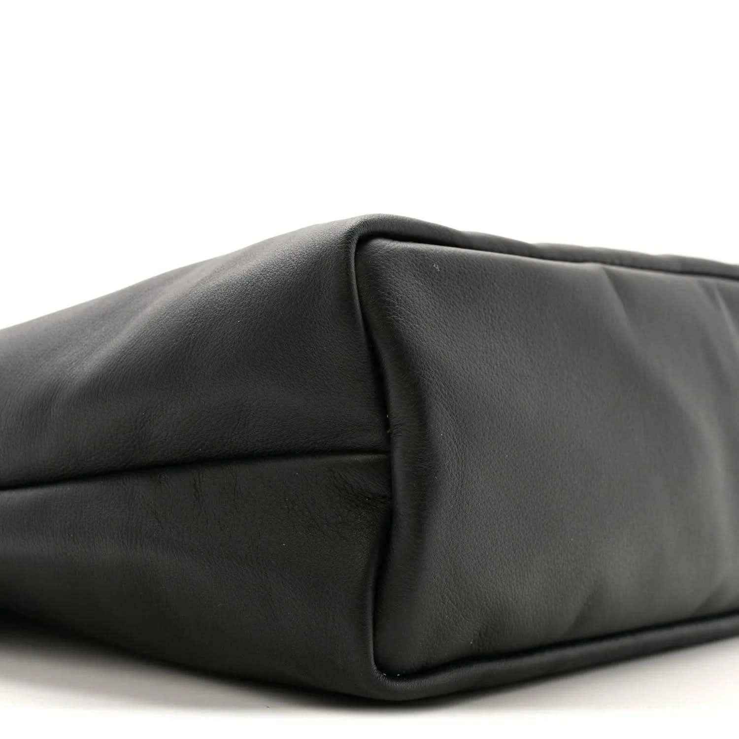 Mini Anjou reversible tote bag, black leather side panel with clean seam lines