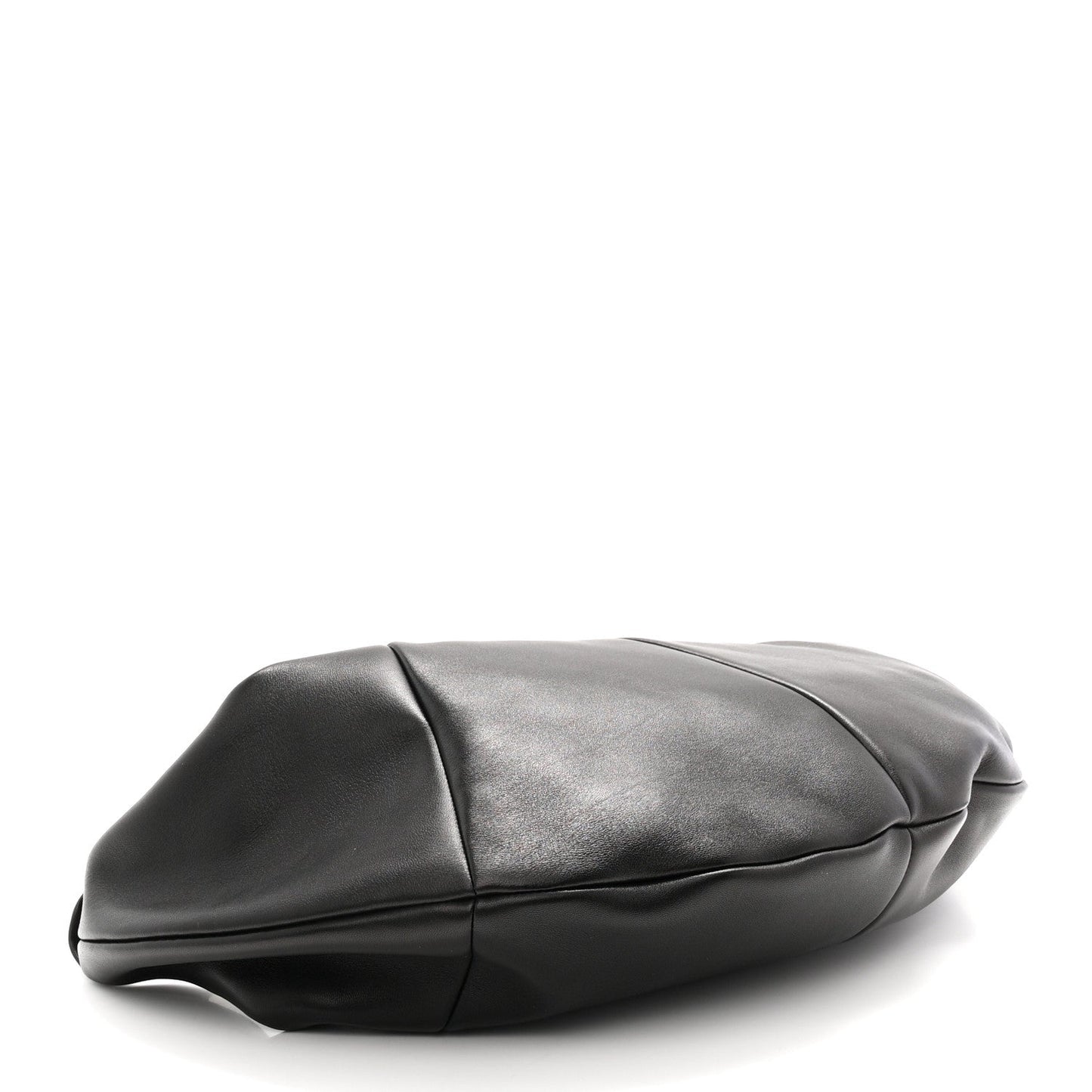 Black lambskin hobo bag close-up, sculpted panels and rounded base