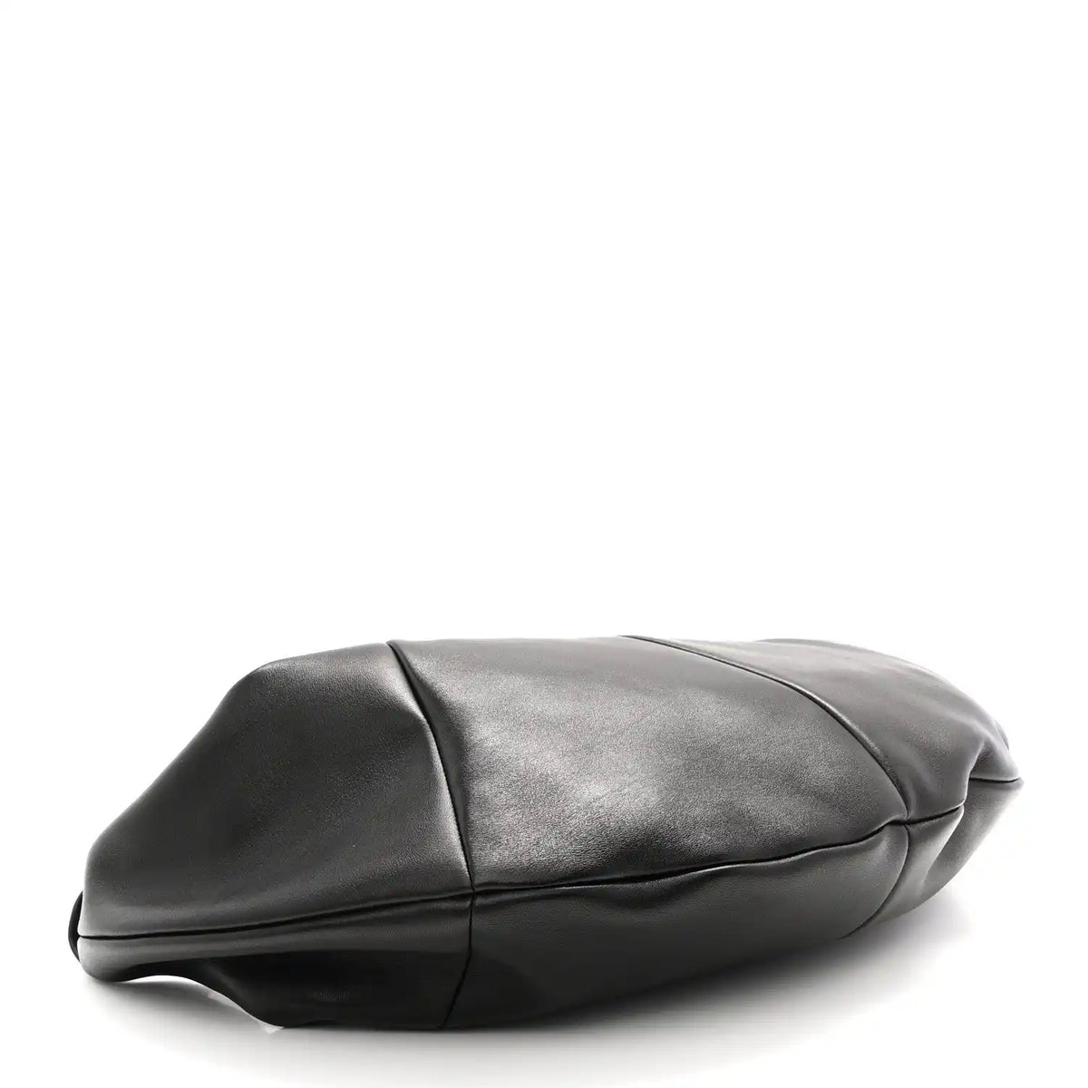 Black lambskin hobo bag close-up, sculpted panels and rounded base