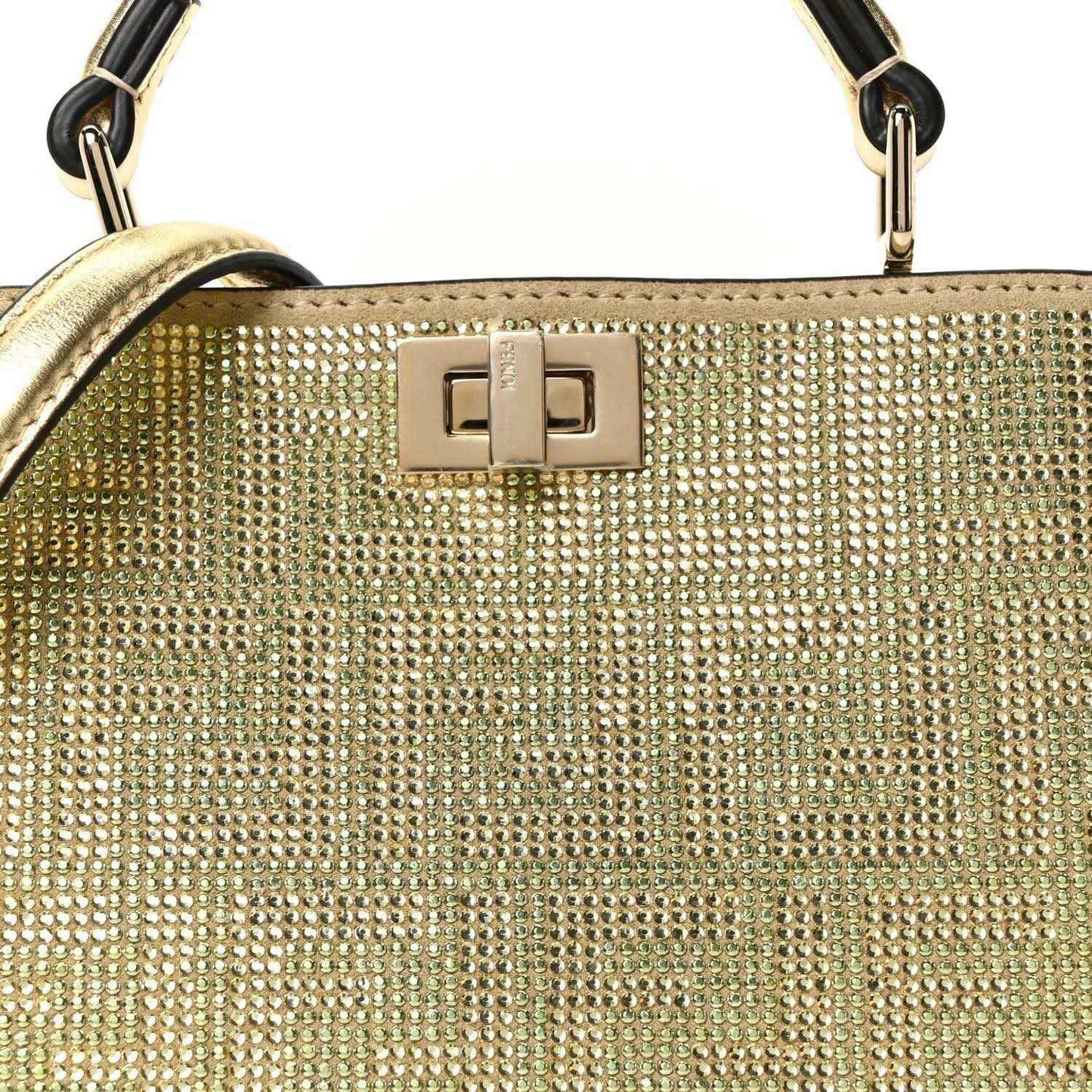 Petite Peekaboo satchel front panel with crystal-style rhinestone texture and square clasp