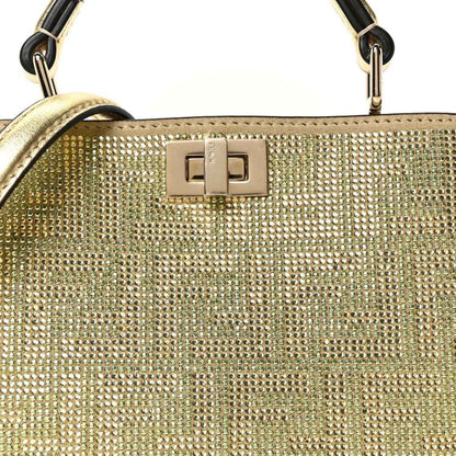 Petite Peekaboo satchel front panel with crystal-style rhinestone texture and square clasp