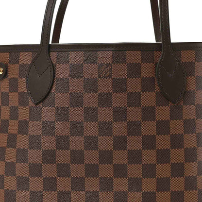 Louis Vuitton Damier Ebene Neverfull PM tote bag front with leather corner patches and studs