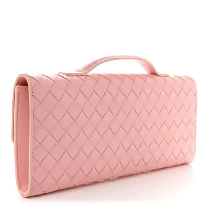 Bottega Veneta rose Nappa intrecciato clutch with top handle and woven side panel