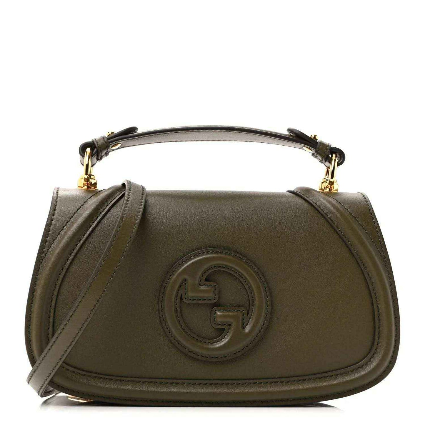 Medium leather top-handle bag in dark green with embossed interlocking G logo