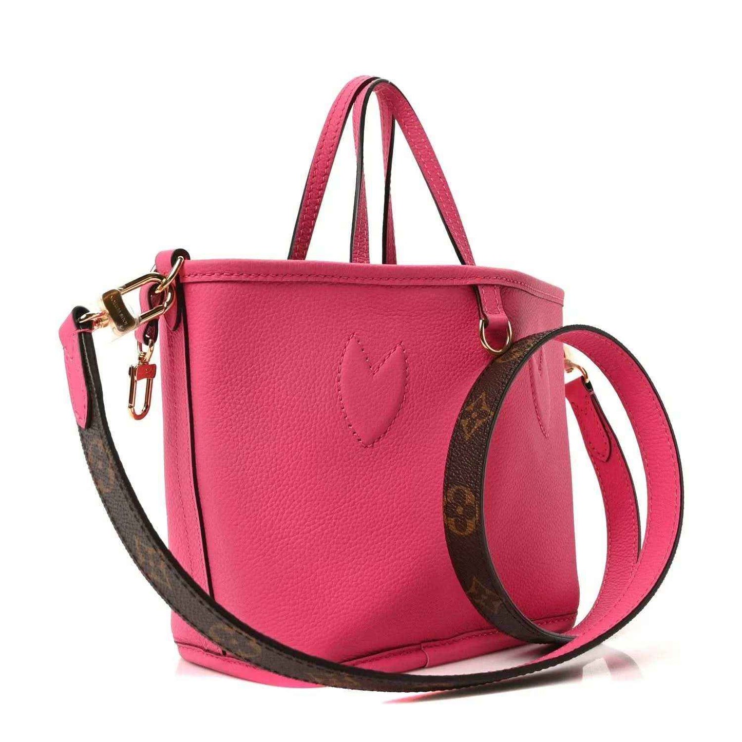 Louis Vuitton Neverfull BB tote in pink leather with crossbody strap and gold hardware