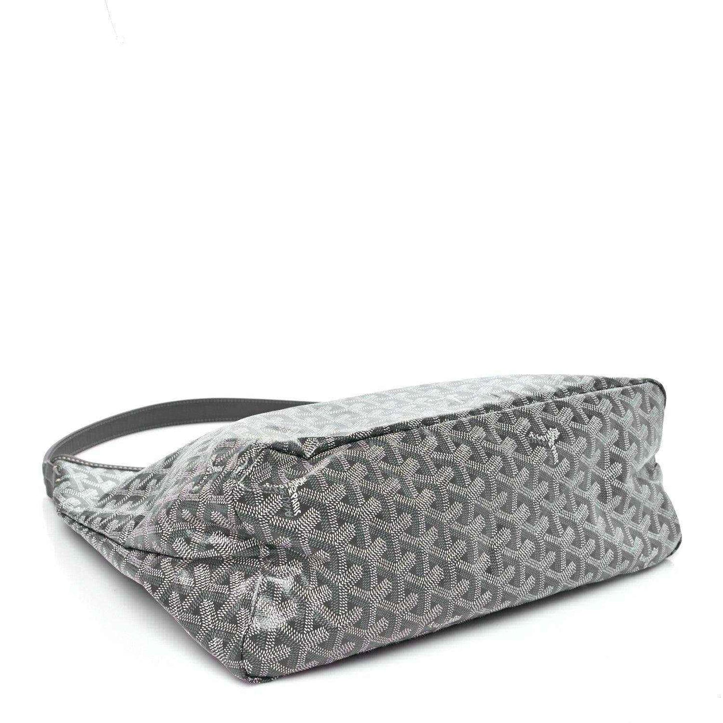Grey coated canvas hobo bag with flat bottom and top handle