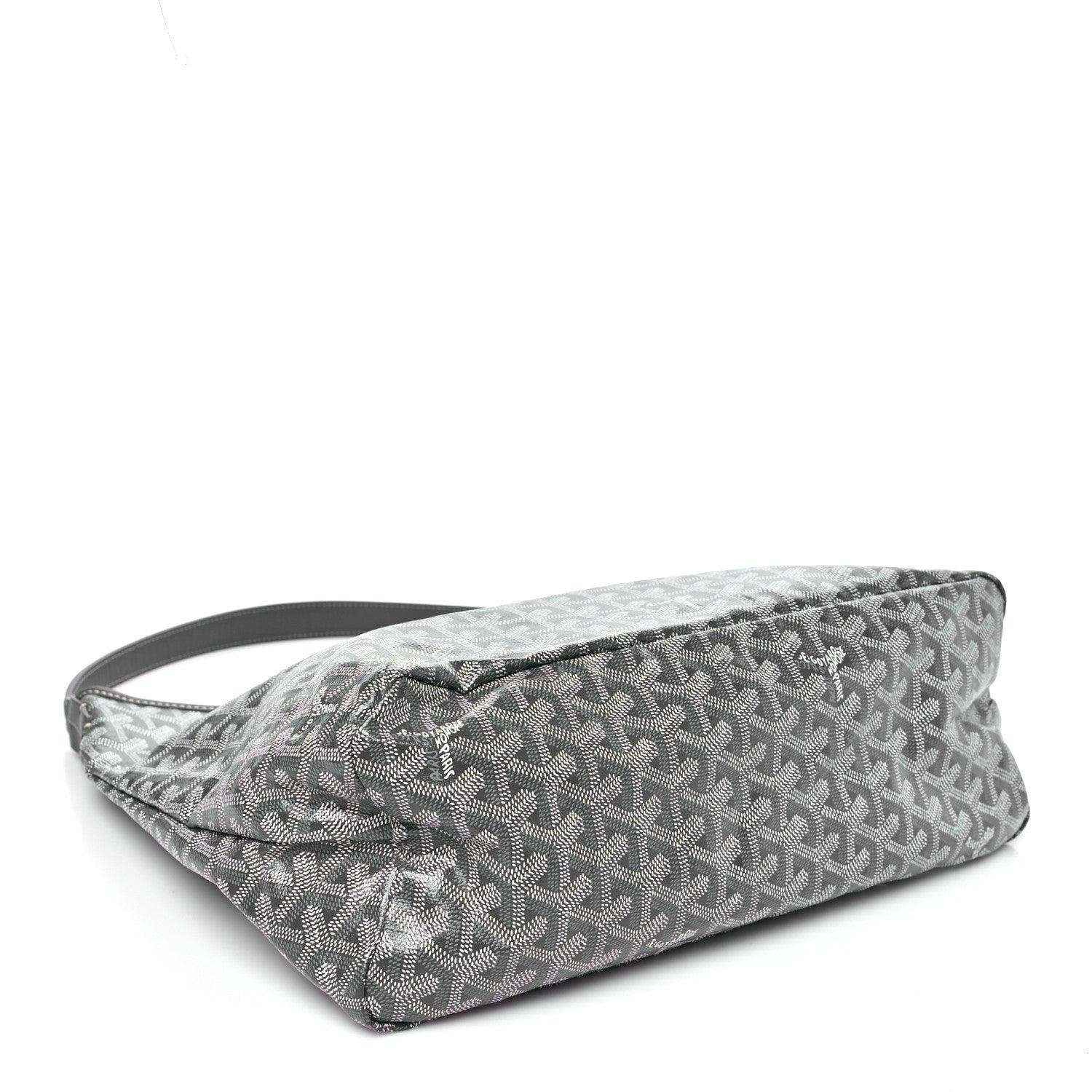 Grey coated canvas hobo bag with flat bottom and top handle