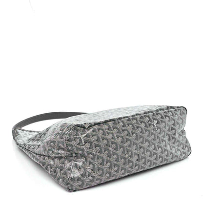 Grey coated canvas hobo bag with flat bottom and top handle