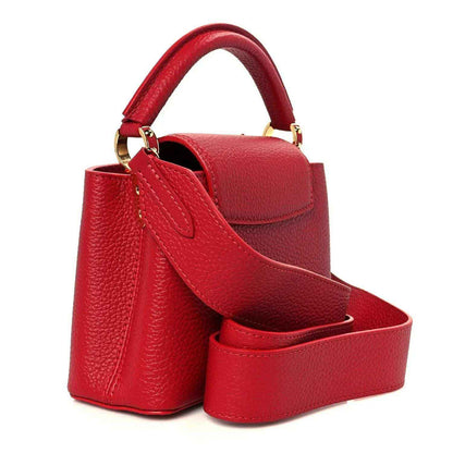 Louis Vuitton scarlet leather mini Capucines handbag with strap and gold-tone accents