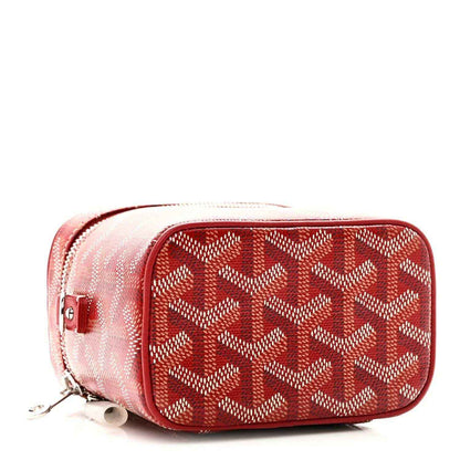 Red Goyardine Muse nano vanity case with rounded top zipper and monogram canvas