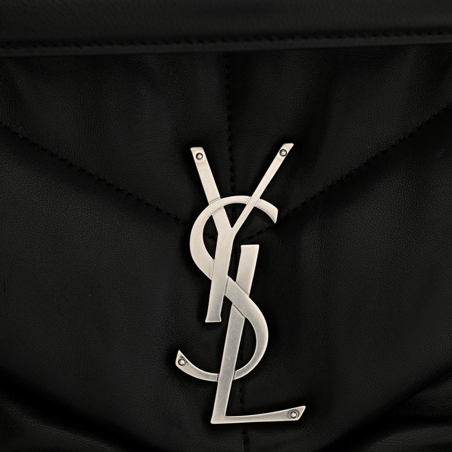 Black lambskin quilted satchel with silver YSL monogram hardware at front