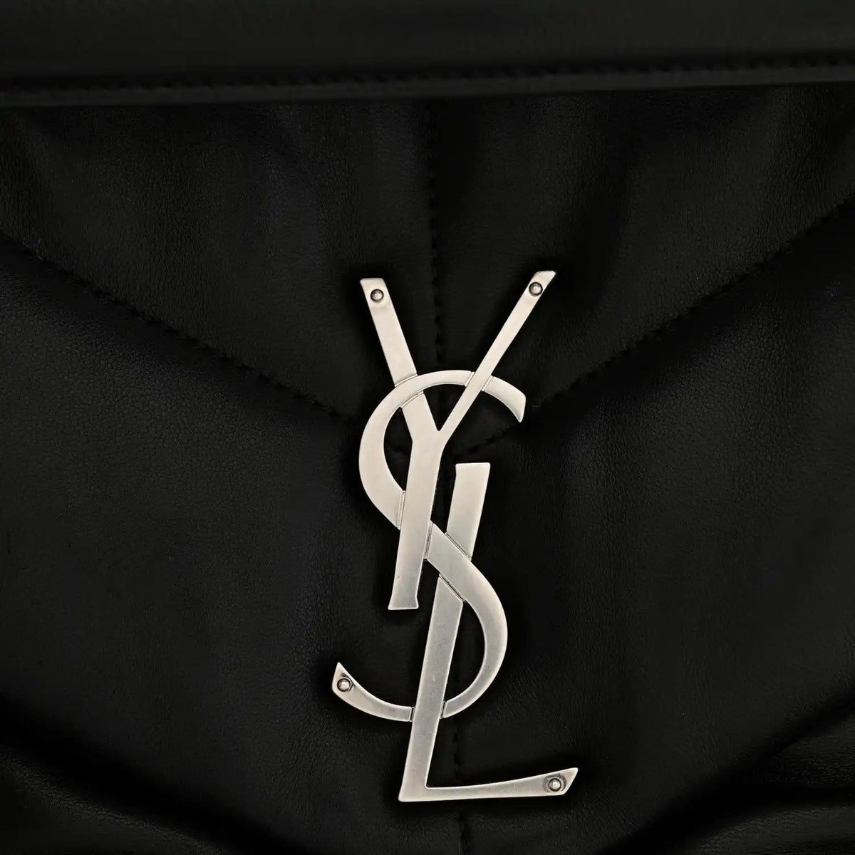 Black lambskin quilted satchel with silver YSL monogram hardware at front