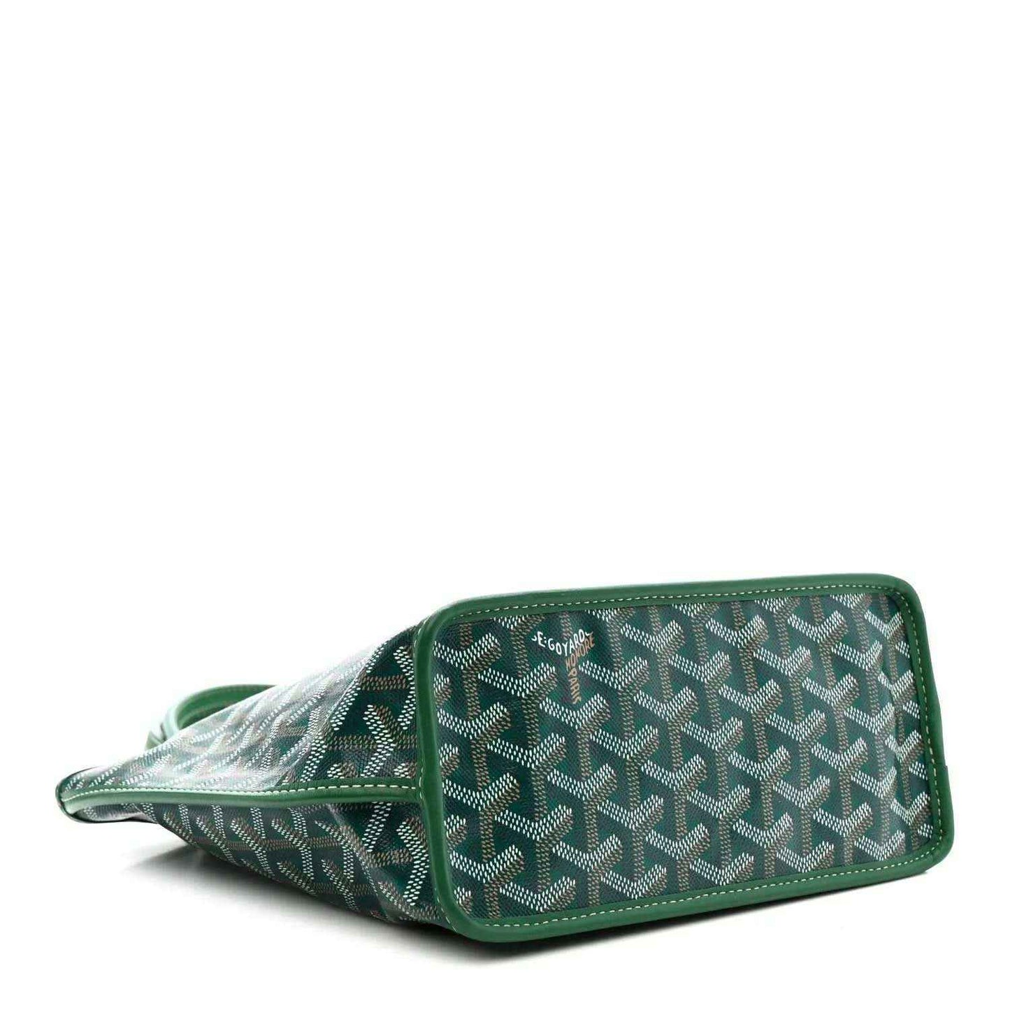 Green patterned mini tote bag with zipper closure and side pocket detail