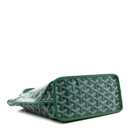 Green patterned mini tote bag with zipper closure and side pocket detail