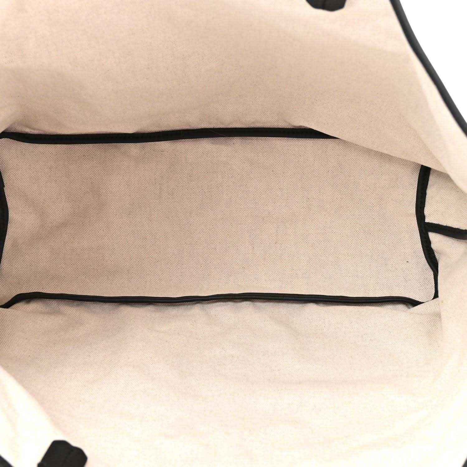 Tote bag interior lining with black trim and open top