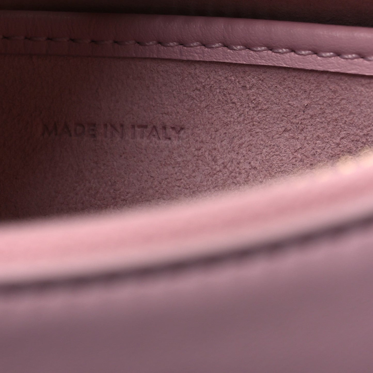 Celine smooth calfskin interior with “MADE IN ITALY” text on pastel pink
