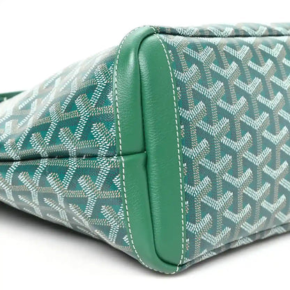 Green Goyardine Artois PM tote bag, corner close-up with seam stitching and trim