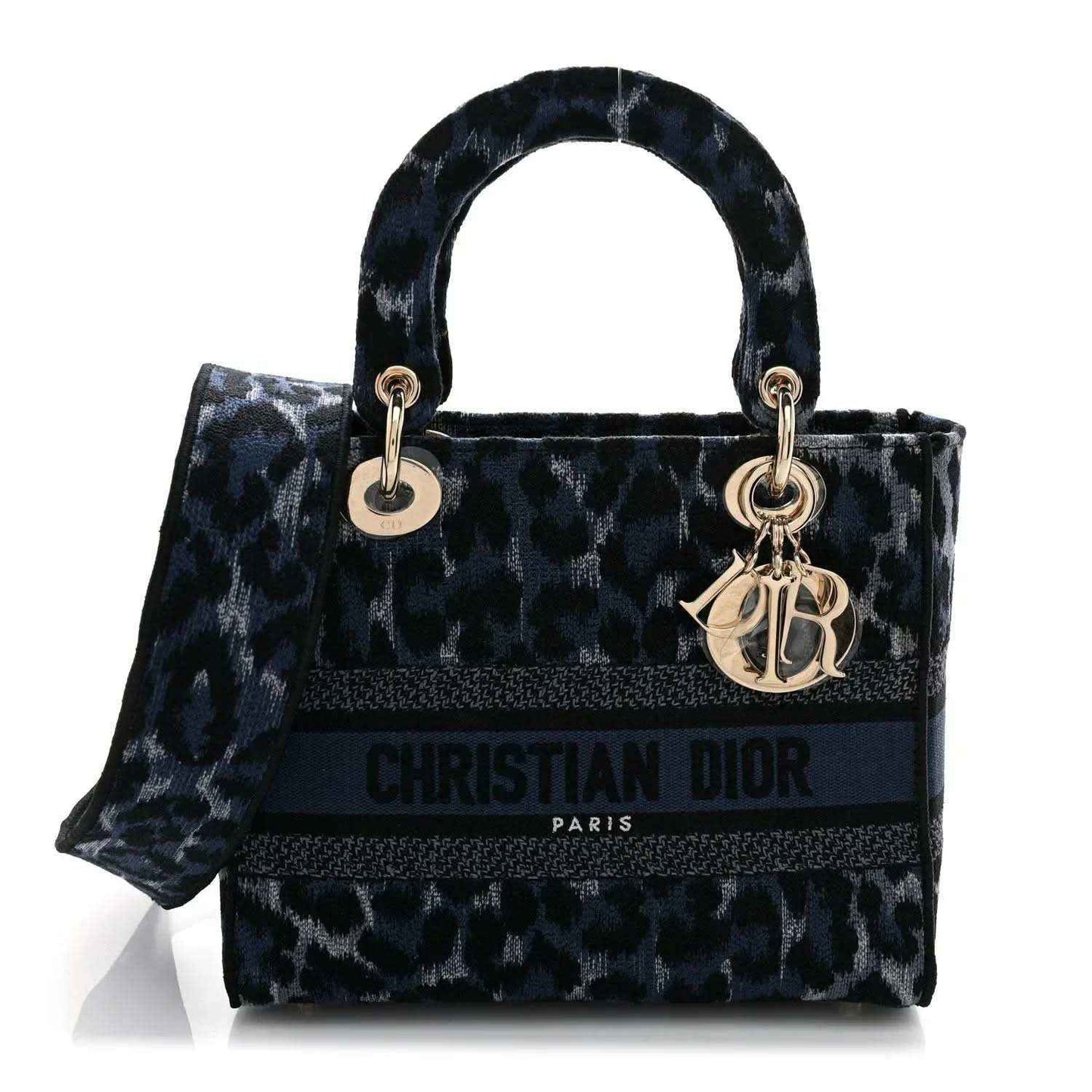 Christian Dior Medium Lady D-Lite handbag with leopard-print canvas and top handles