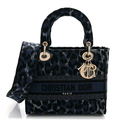 Christian Dior Medium Lady D-Lite handbag with leopard-print canvas and top handles