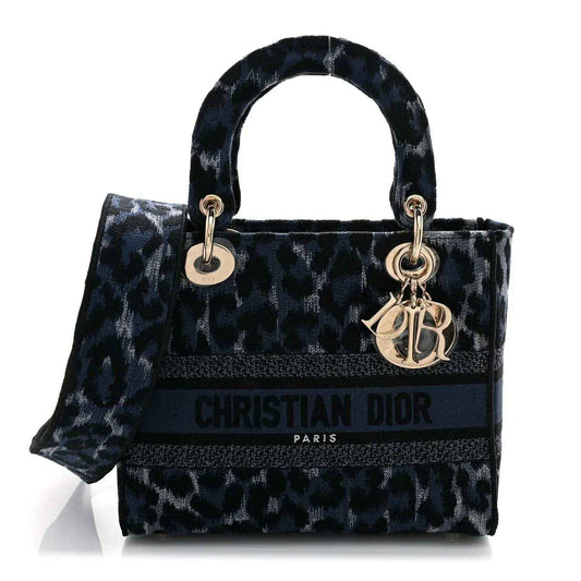 Christian Dior Medium Lady D-Lite handbag with leopard-print canvas and top handles
