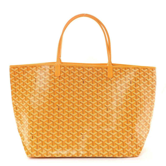Yellow canvas tote bag with Goyardine pattern and leather-look top handles