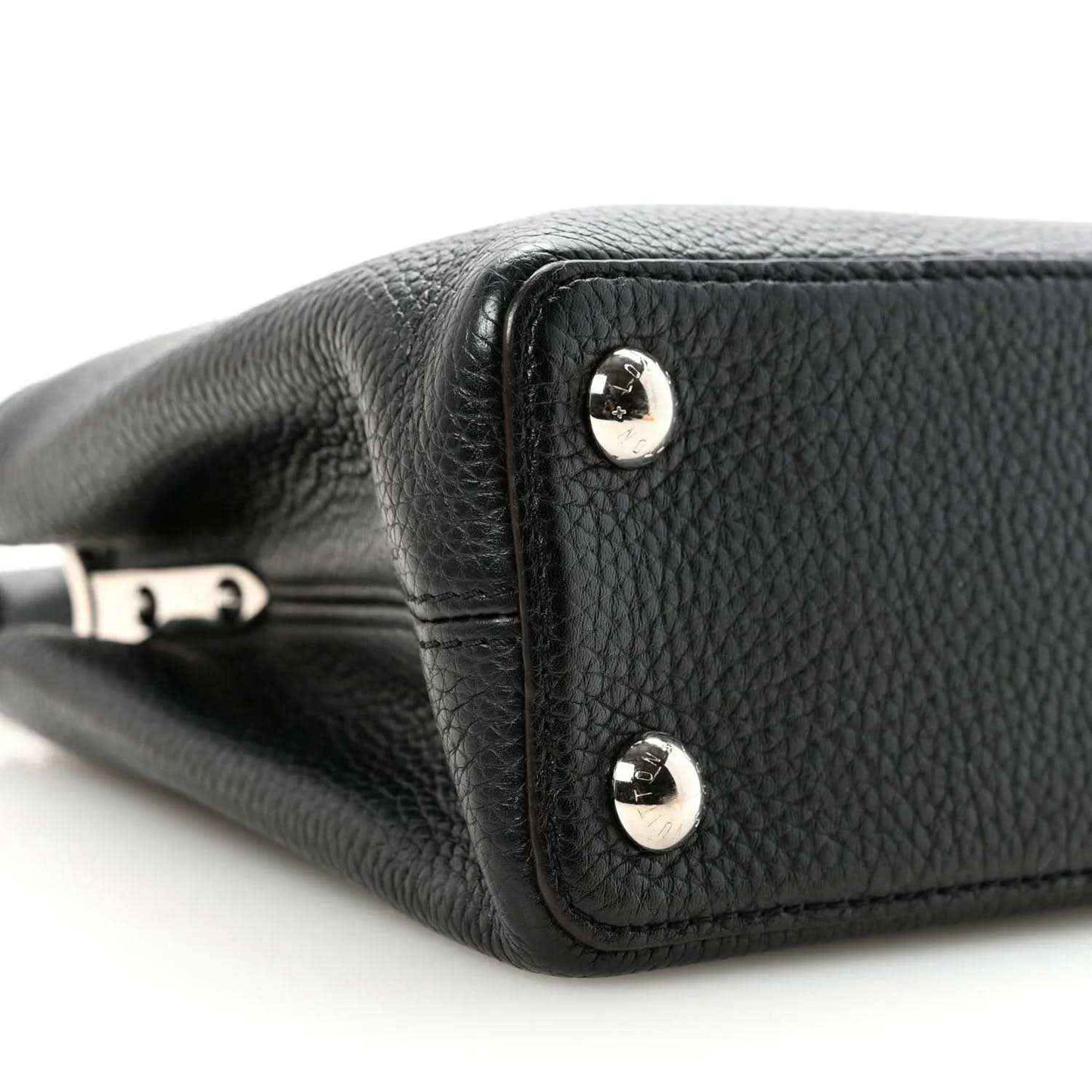 Louis Vuitton Capucines BB black leather corner with round stud hardware