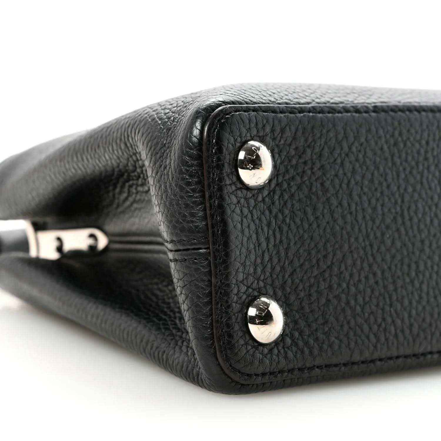 Louis Vuitton Capucines BB black leather corner with round stud hardware