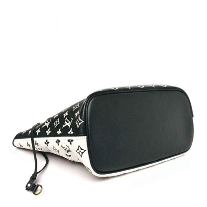 Louis Vuitton Neverfull MM pouch with black leather trim and white monogram canvas