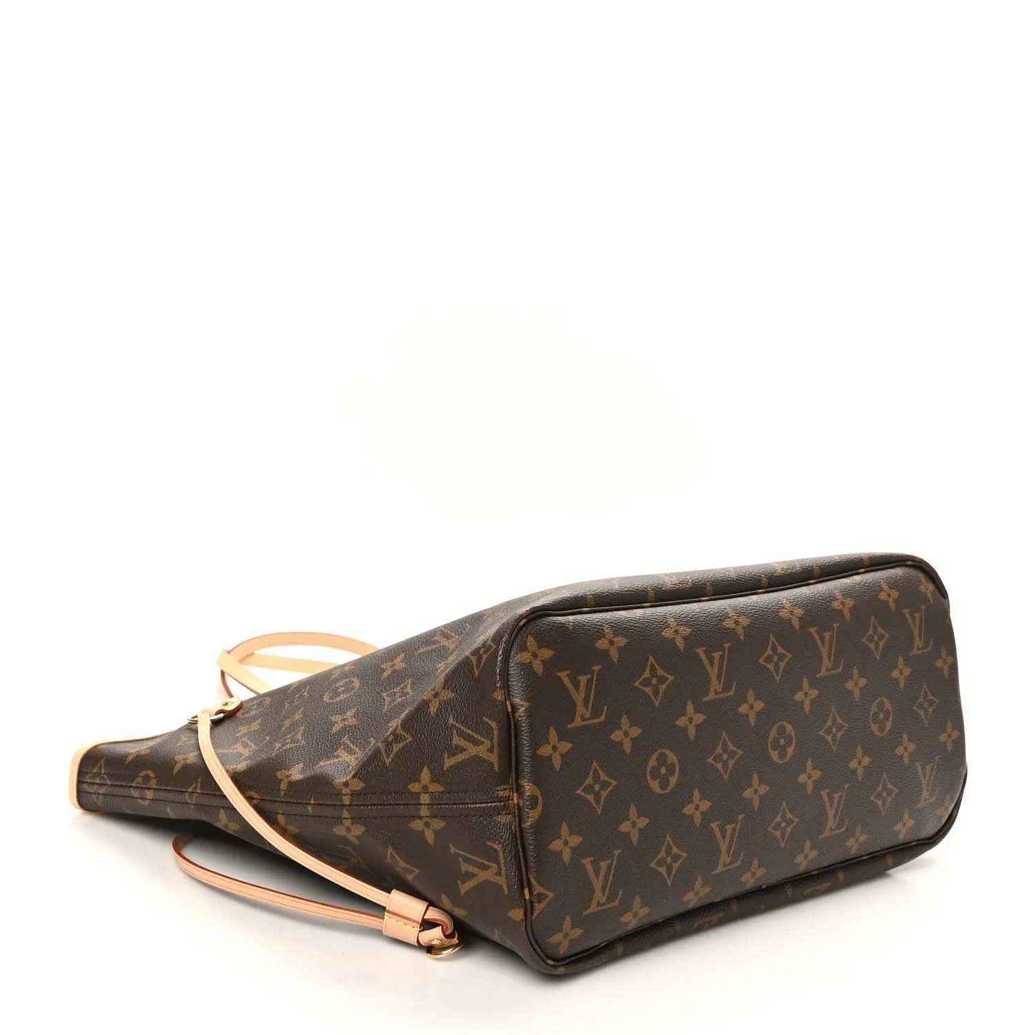 Louis Vuitton monogram tote bag, dark brown canvas with tan strap and side zipper