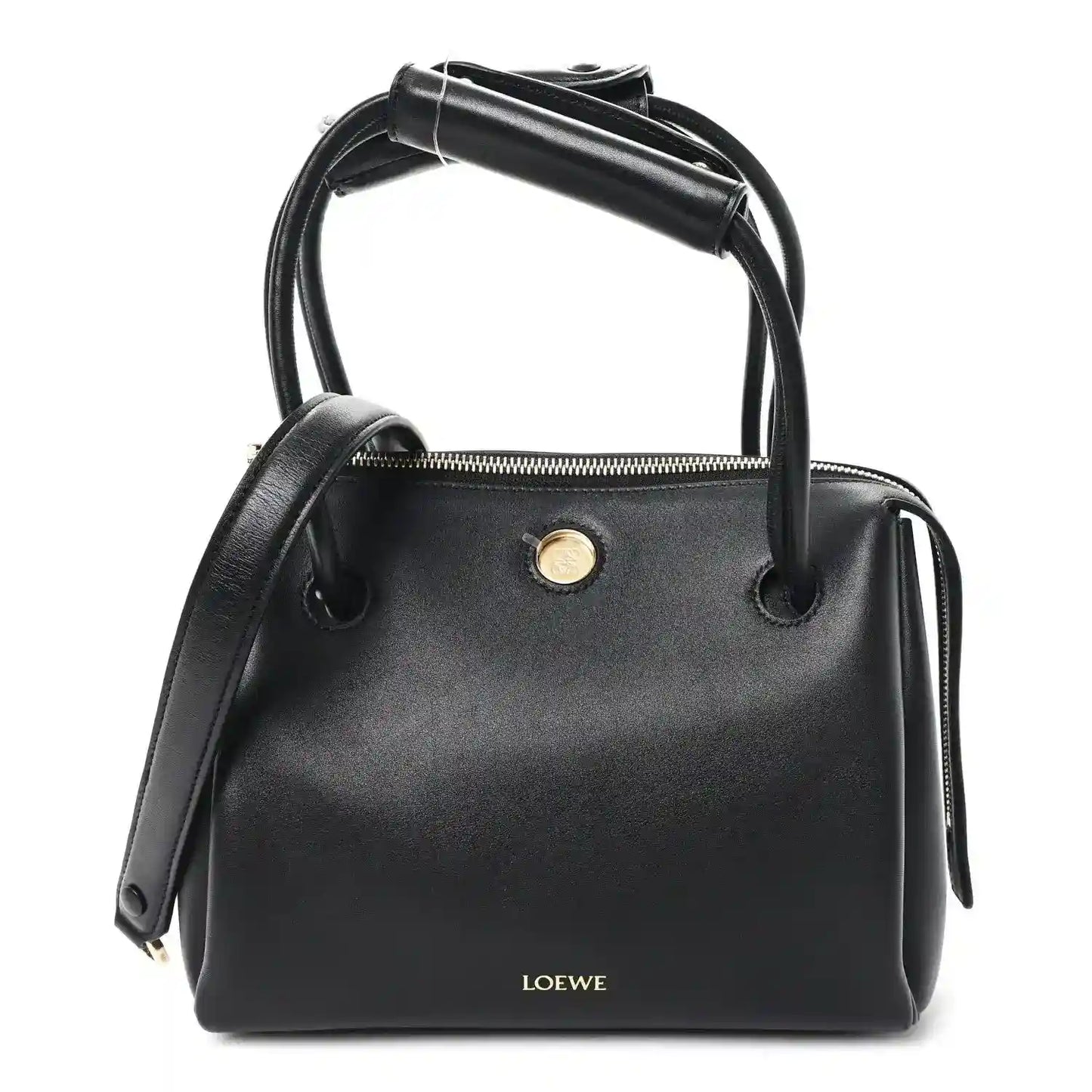 Small leather handbag by Loewe in smooth black with top handles and zip closure