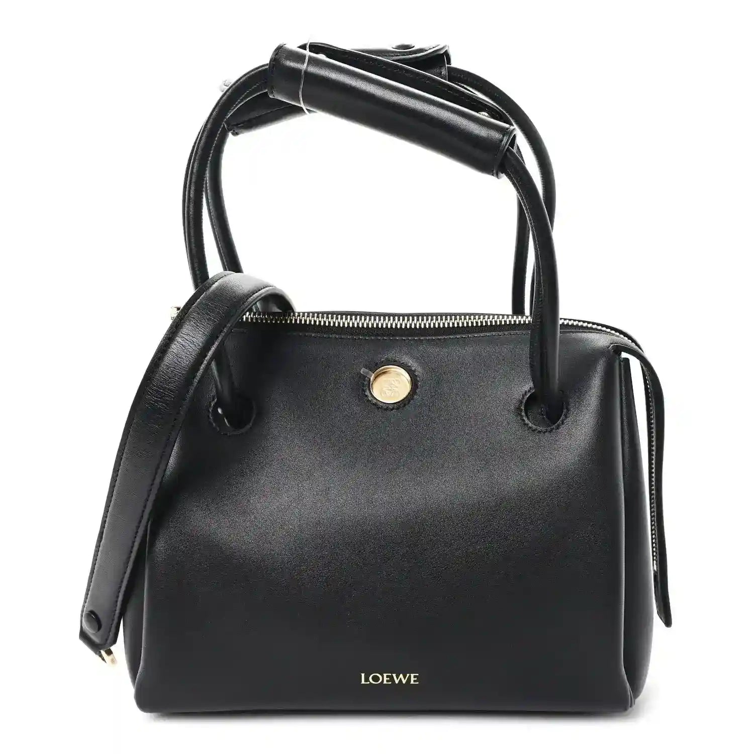 Small leather handbag by Loewe in smooth black with top handles and zip closure