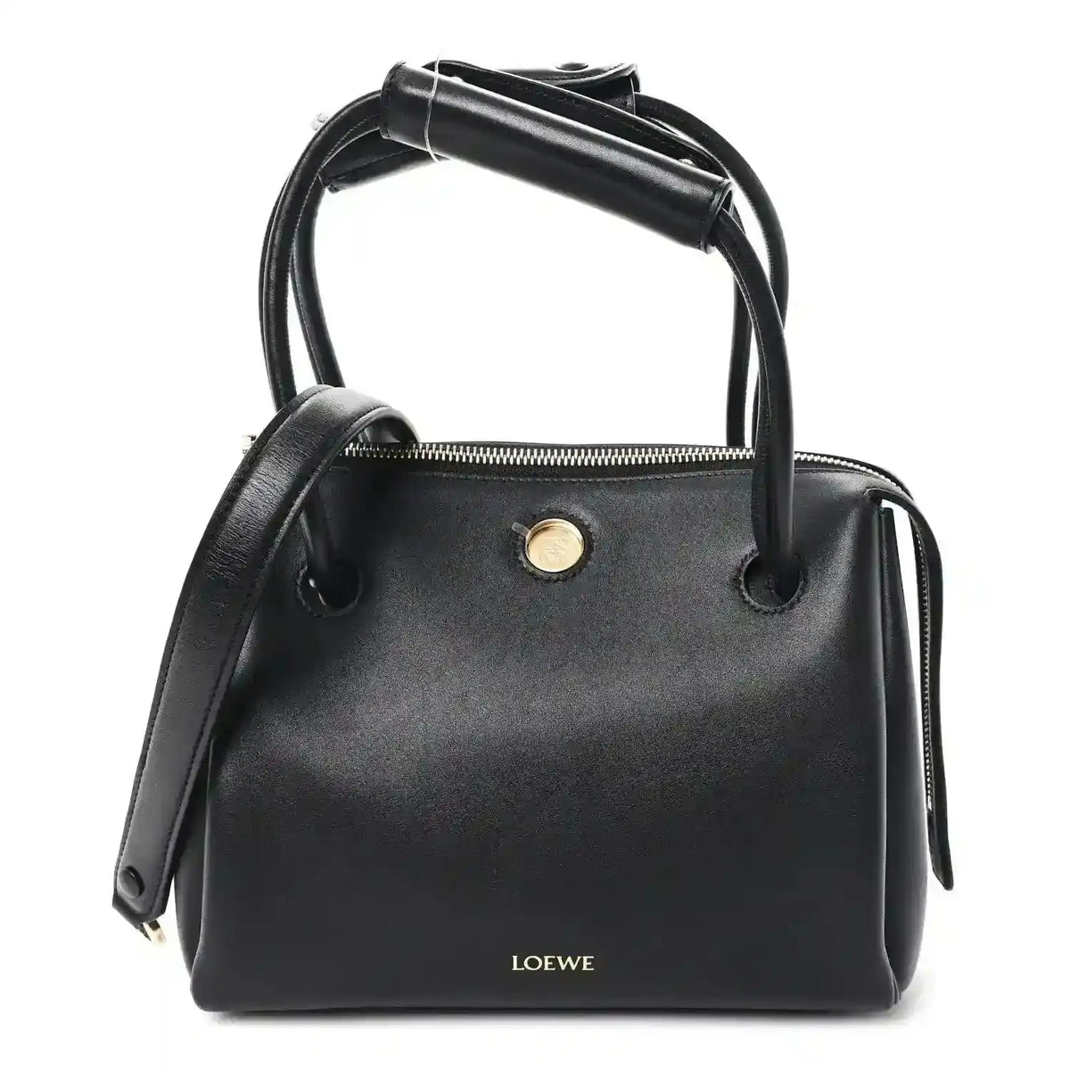 Small leather handbag by Loewe in smooth black with top handles and zip closure