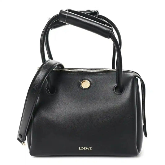 Small leather handbag by Loewe in smooth black with top handles and zip closure