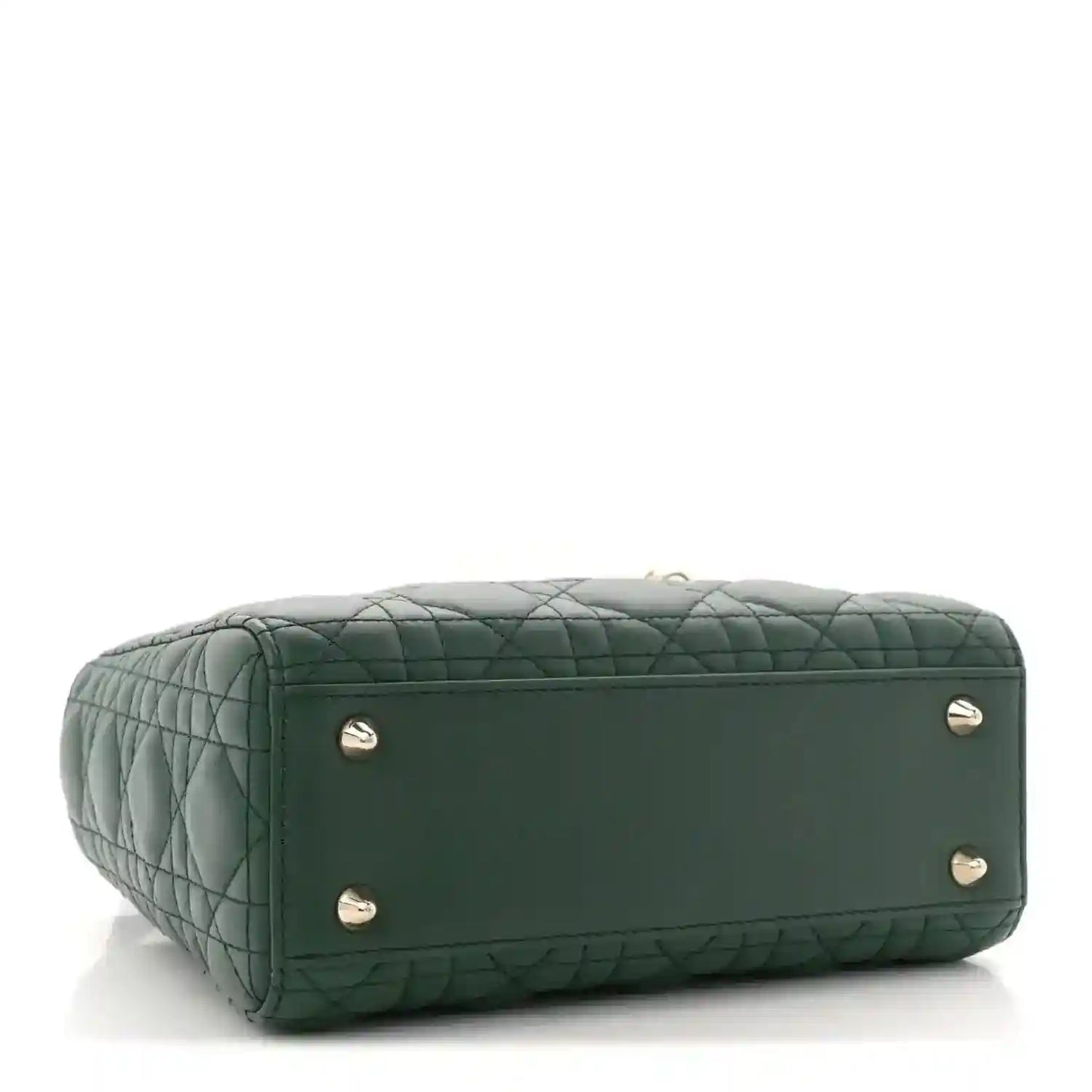 Green quilted lambskin Lady Dior bag with silver feet and stitched side