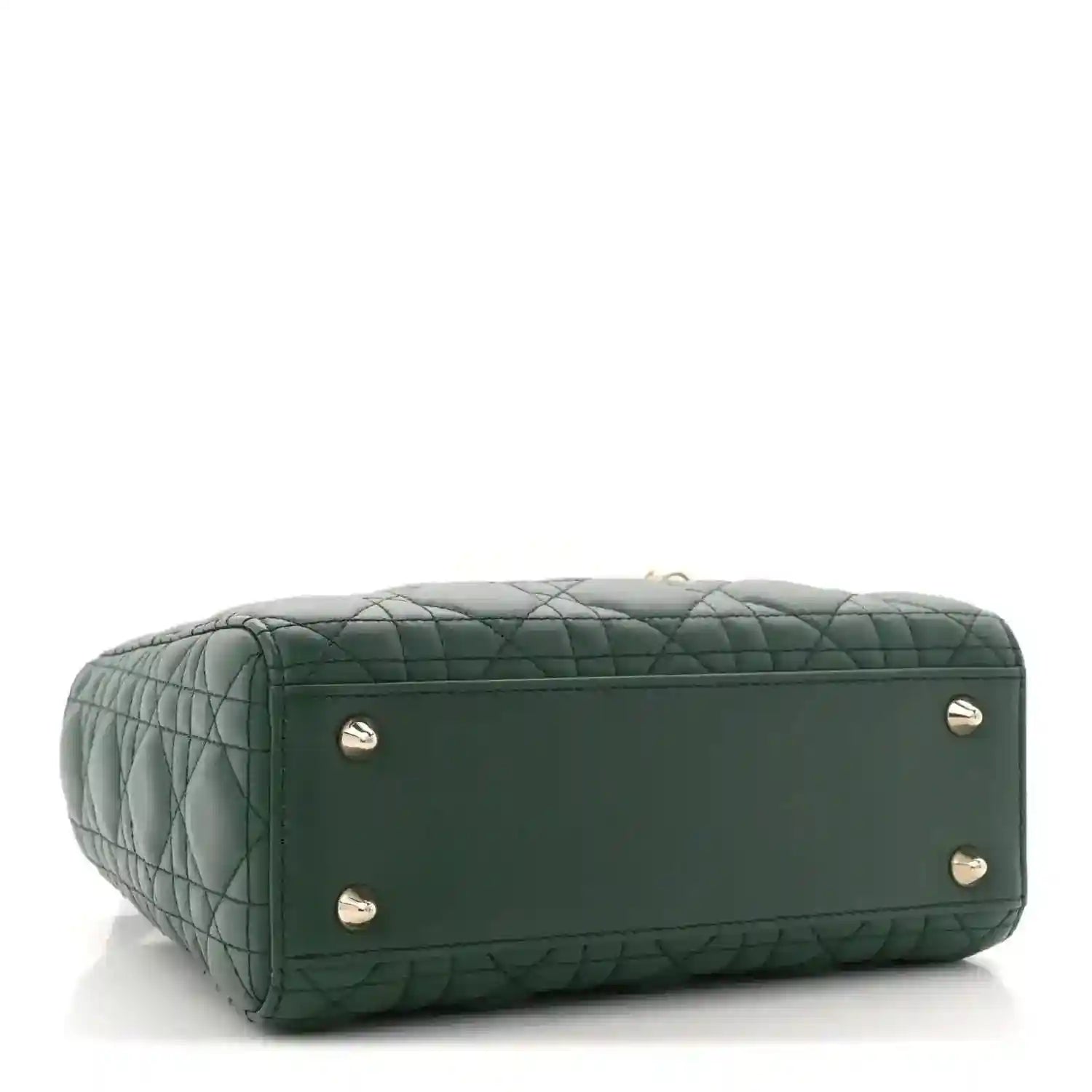 Green quilted lambskin Lady Dior bag with silver feet and stitched side