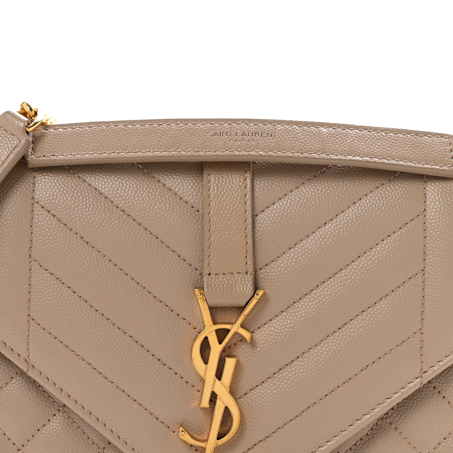 Beige quilted satchel with gold YSL monogram clasp on front