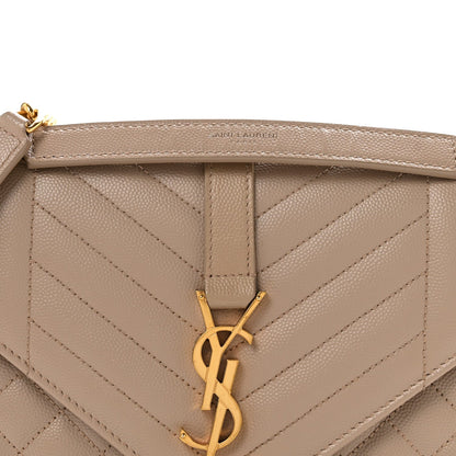 Beige quilted satchel with gold YSL monogram clasp on front