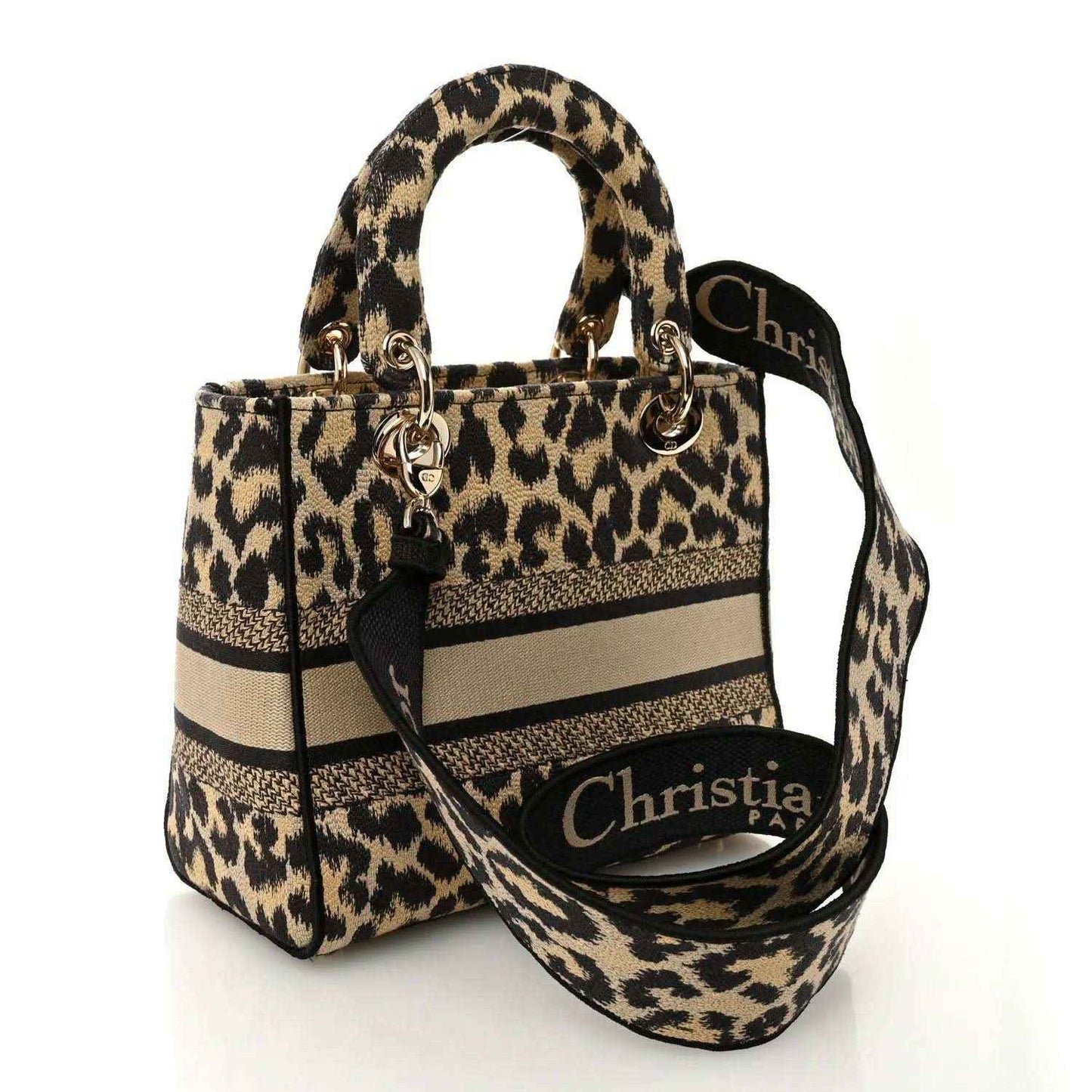 Christian Dior leopard canvas medium bag with top handles and strap
