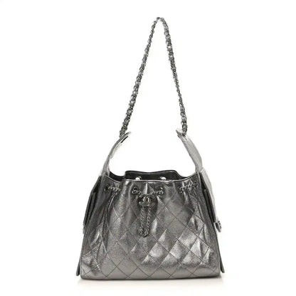 Chanel metallic quilted small handbag with chain shoulder strap and drawstring top