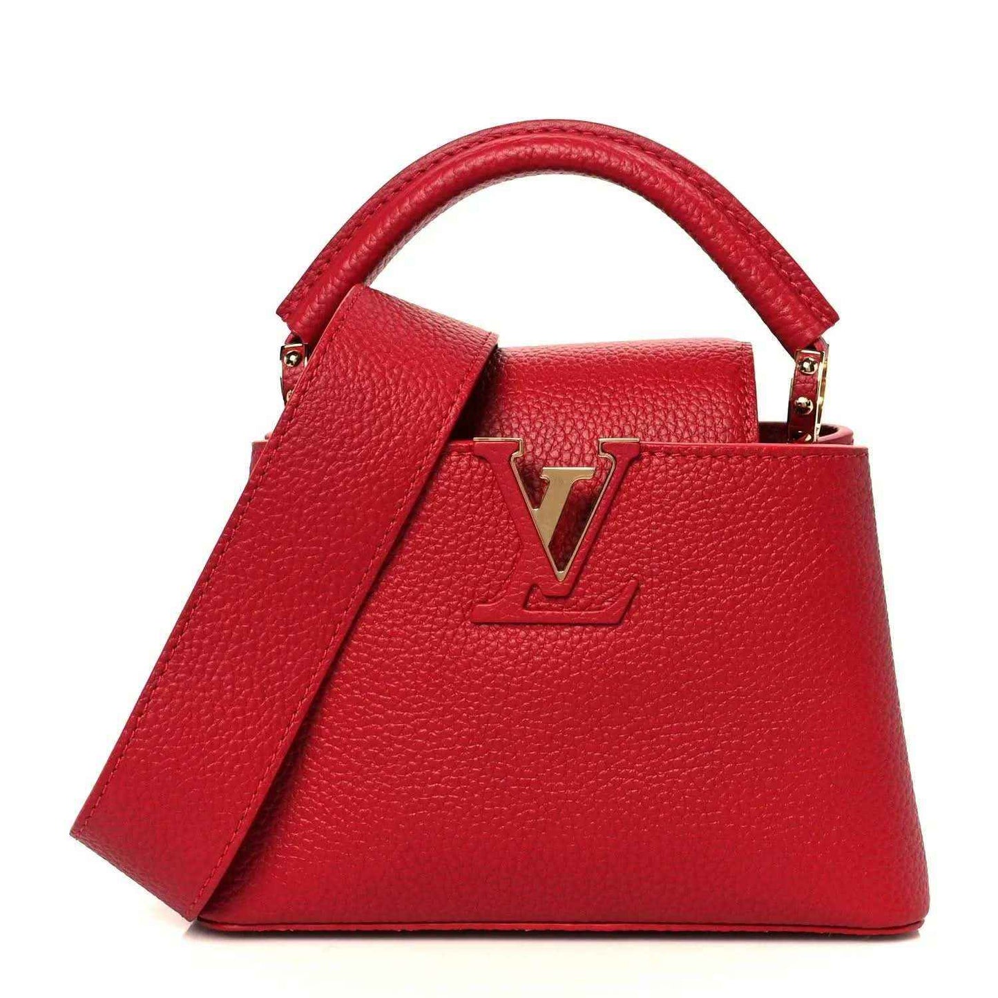 Louis Vuitton scarlet leather mini handbag with top handle and gold-tone hardware