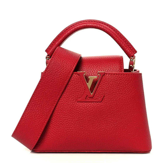 Louis Vuitton scarlet leather mini handbag with top handle and gold-tone hardware
