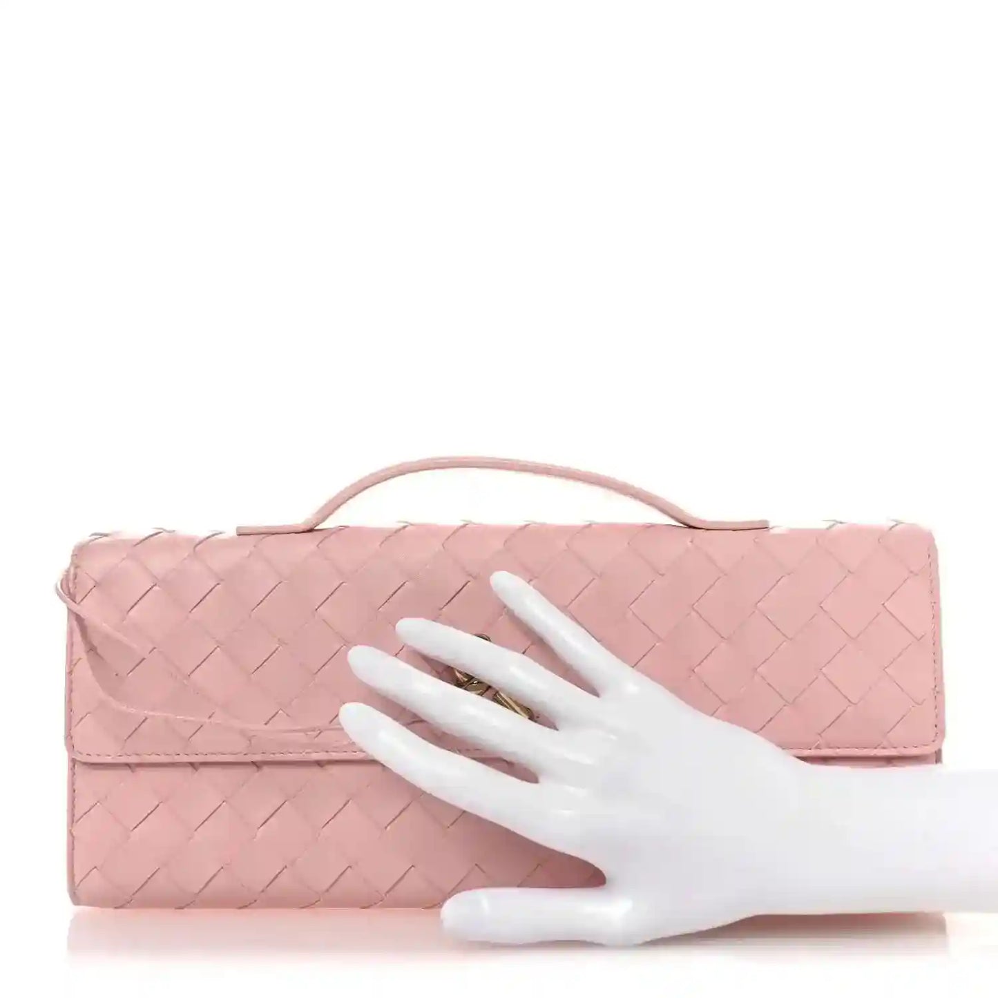 Bottega Veneta Rose pink intrecciato nappa clutch with gold-tone clasp and top handle