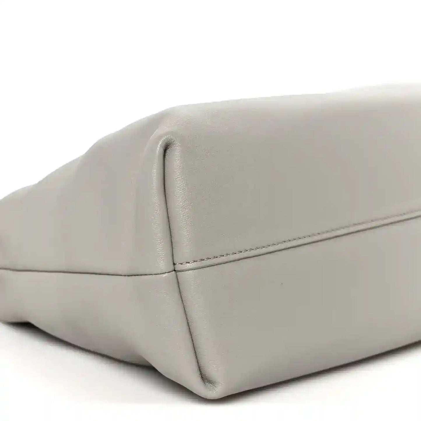 Loewe medium clutch bag in light grey with top fold seam and rounded edges