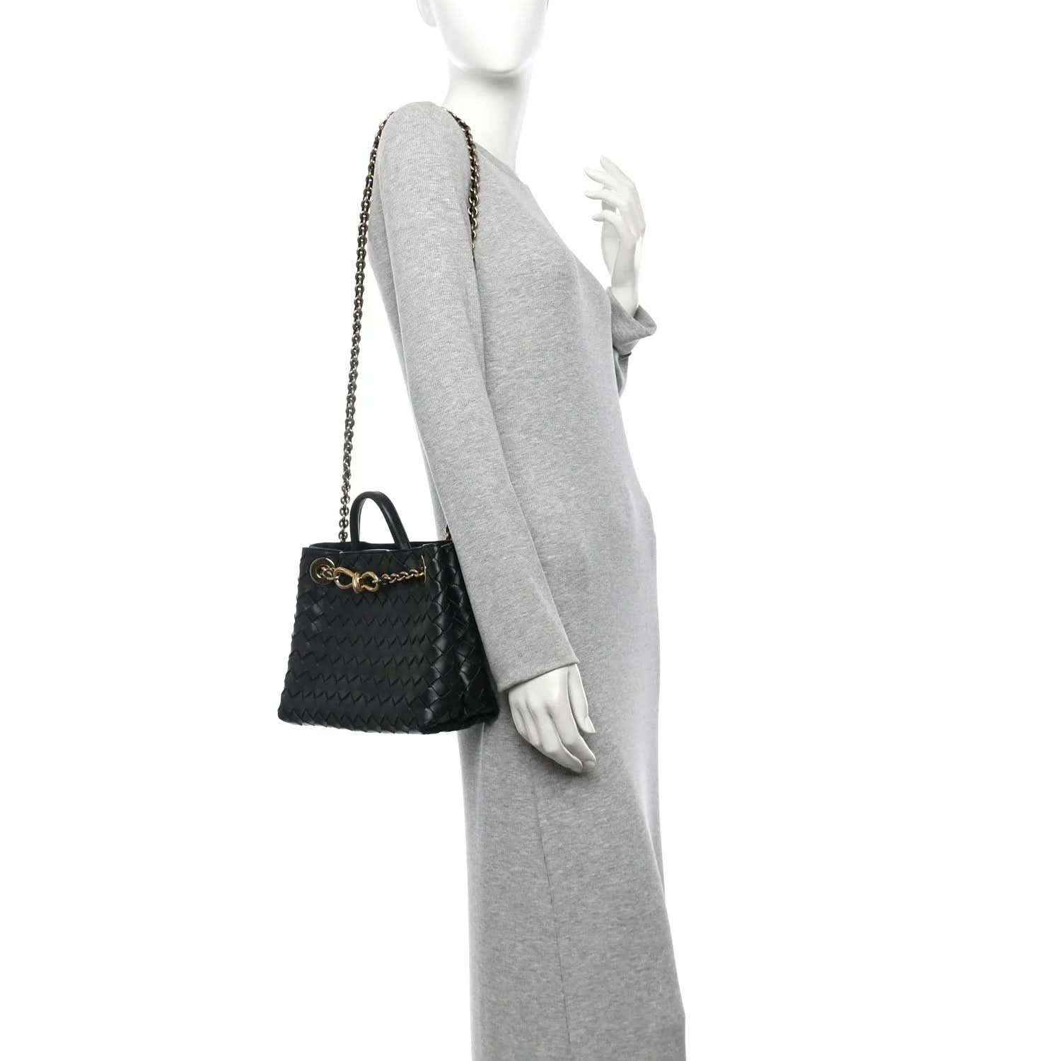 Black small leather chain shoulder bag with short top handle, gold-tone hardware