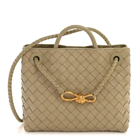 Bottega Veneta small Andiamo intrecciato nappa leather shoulder bag in travertine color