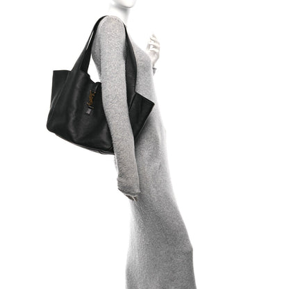 SAINT LAURENT Bea tote bag angled view in black grained deerskin with side profile